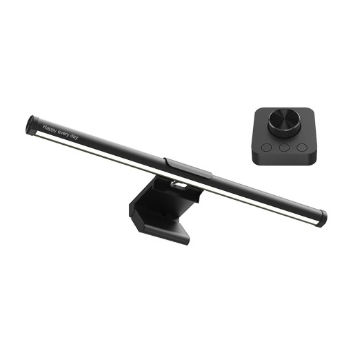 Barre lumineuse LED pour moniteur 44 cm avec l'inscription Happy every day Contrôleur rotatif avec mémoire 5 températures de couleur Dimming Support