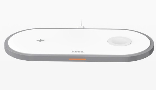 Base de carregamento sem fios 2 em 1 para telemóvel e relógios Apple Watch Potência total de 10 W Conector USB-C Material ABS e PC Branco