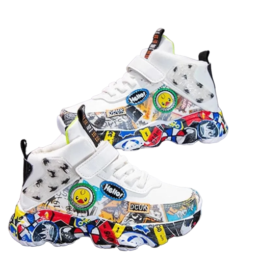 Baskets de sport pour enfants Baskets pour garçons motif Graffiti Chaussures décontractées pour garçons