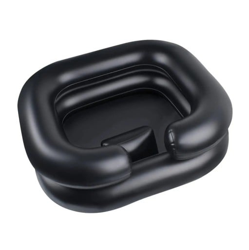 Bassin de lavage à cheveux portable et gonflable noir 58×52×19cm pour le lavage des cheveux assis ou allongé au lit, baignoire légère pour le rinçage des cheveux pour les soins à domicile