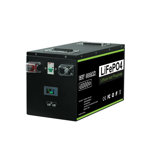 Bateria de Lítio-Ferro-Fosfato com proteção IP5 Bateria LiFePO4 12V 300Ah Bateria Recarregável 43,8 x 22 x 25 cm
