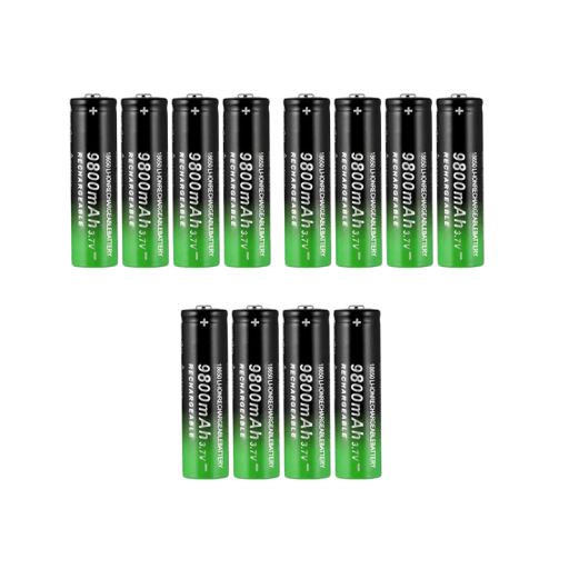 Baterias 18650 recarregáveis 3,7V 9800mAh Li-ion para lanternas e eletrónica Conjunto de 12 unidades Baterias recarregáveis potentes Longa duração
