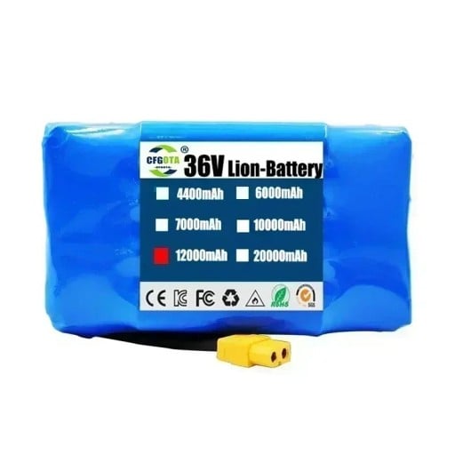 Baterie do hoverboardu 36 V 12000 mAh lithium-iontový akumulátor modrý rozměr 135 x 75 x 60 mm pro hoverboard a elektrickou koloběžku