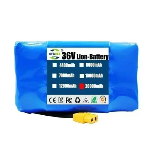 Baterie do hoverboardu 36 V 20000 mAh lithium-iontový akumulátor modrý rozměr 135 x 75 x 60 mm pro hoverboard a elektrickou koloběžku