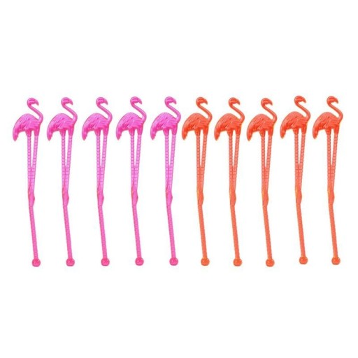 Bâtonnets à cocktails et boissons avec figurine décorative de flamant rose 10 pcs Plastique transparent en rose et orange Dimensions 14,7 x 2,1 cm