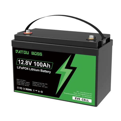 Batteri DATOU BOSS 12,8 V 100 Ah LiFePO4 lithiumbatteri 1280 Wh 12V100Ah-L med EVE celler sort til campingvogne solarsystemer og både