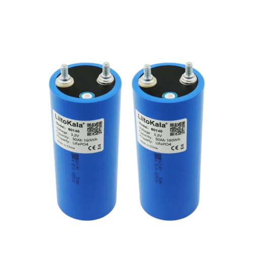 Batteri LiitoKala 2 stk 3,2 V 50 Ah LiFePO4 akkumulator 160 Wh genopladelig celle 60 x 145 mm blå til solsystemer og hjemmebackup