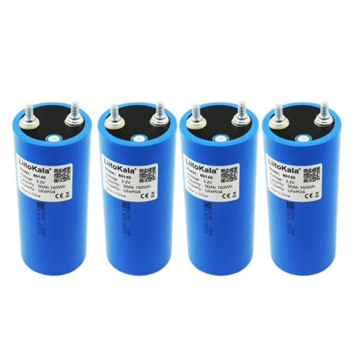 Batteri LiitoKala 4 stk 3,2 V 50 Ah LiFePO4 akkumulator 160 Wh genopladeligt element 60 x 145 mm blå til solsystemer og hjemmebackup