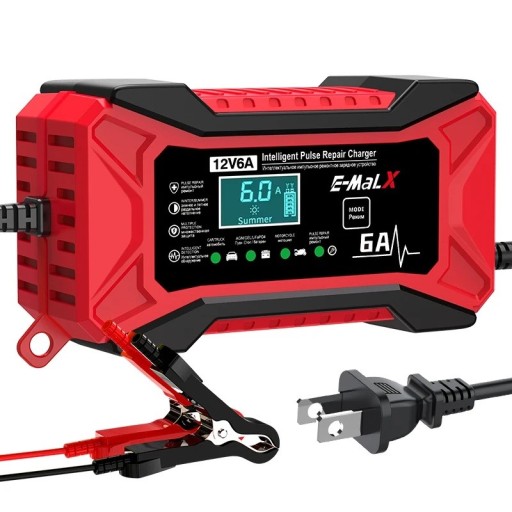 Batterieladegerät 12 V 6 A Intelligentes automatisches Reparatur-Ladegerät mit LCD-Display für Blei-, AGM-, GEL-, EFB- und LiFePO4-Akkus