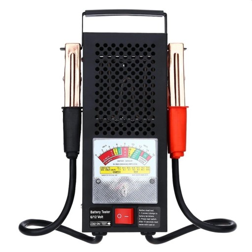 Batteritestare och voltmeter BT-100 6 och 12 V med belastning 100 A för bil och motorcykel med krokodilklämmor kontroll av generator svart