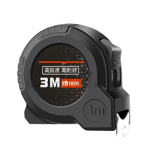 Bau-Messband mit kompaktem Gehäuse 3 m / 19 mm ABS Kunststoff schwarz robust für Messungen in der Werkstatt und im Haushalt