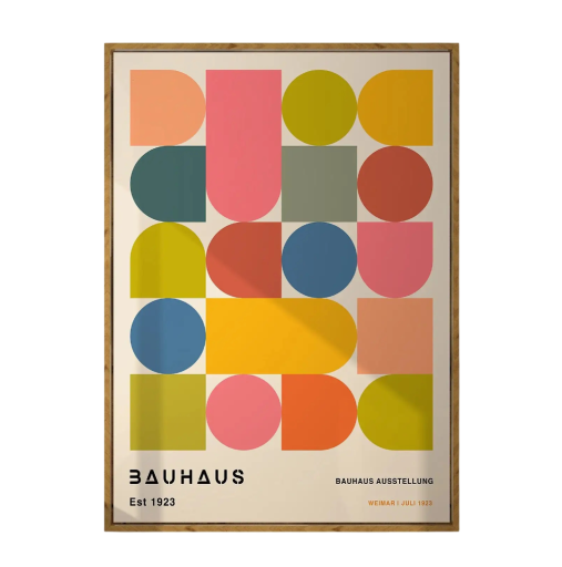Bauhaus plakát 30 x 40 cm Színes geometriai absztrakció Modern grafikai motívum Nyomtatás vászonra Stílusos belső dekoráció Keret nélkül