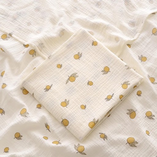 Baumwoll-Musselin-Decke für Babys 100x100 cm Baby-Handtuch-Wickeltuch Zitronenmuster für Neugeborene Badezimmer Schlafen