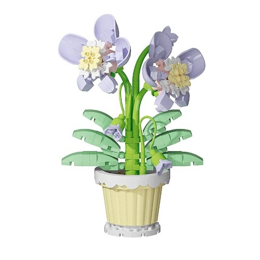 Bausatz Blume helllila Orchidee im cremefarbenen Blumentopf 12,6 × 8,3 cm Dekoration aus Kunststoffsteinen