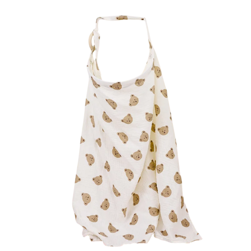 Bavaglino in muslin di cotone per allattamento 100 x 60 cm Bianco con stampa di orsetti Per mamme e bambini Comfort durante l'alimentazione