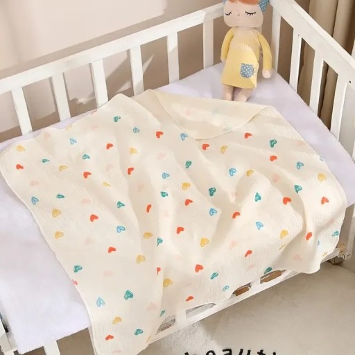 Bavlněná dětská deka do postýlky 80x80 cm pro novorozence a matky Vzor srdíček Lehké přikrývky z prodyšné tkaniny