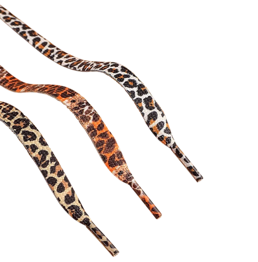 Bavlněné tkaničky do bot s leopardím vzorem 160 cm Ploché módní tkaničky s potiskem pro tenisky, streetwear, kotníkovou a vysokou obuv