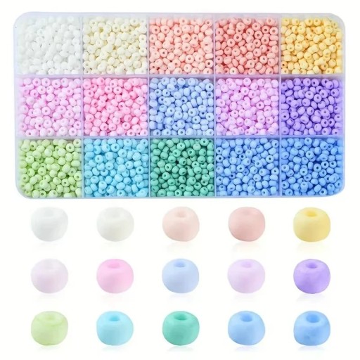 Bead Set 17 x 10 x 2 cm Box with 15 Separate Colours Beads in Compartments for Jewellery Making Colourful Beads for Bracelets Necklaces and Creative Crafting