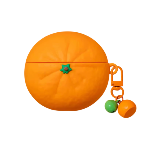 Beau étui de protection en silicone pour AirPods Pro 2 avec motif d'orange ou de mandarine en 3D