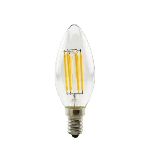 Bec LED cu filament C35 Formă de lumânare Soclu E14 2 W 220 V Culoare albă caldă a luminii Pentru candelabre, aplice și lampi de birou