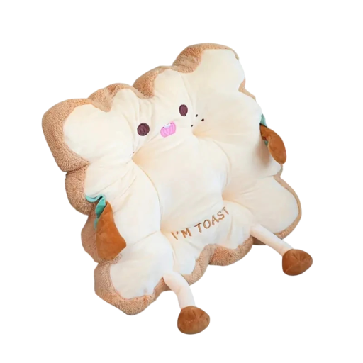 Bederní polštář do auta toastový design měkká opěrka zad happy toast béžovo hnědý doplněk interiéru pro pohodlné cestování