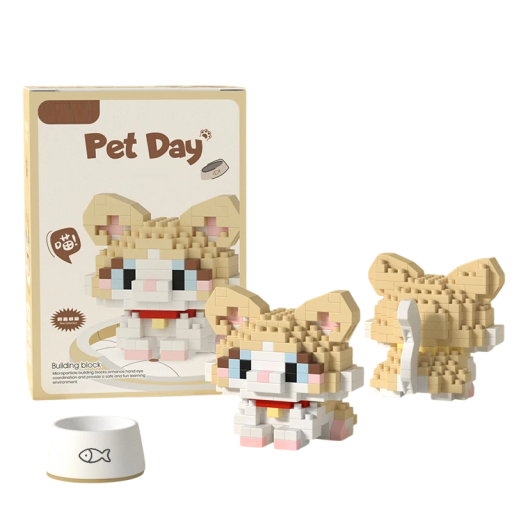 Beige kattebyggesæt 5,2 x 5,6 x 5,1 cm 236 dele Mini-kattebyggesæt til børn Sødt dyrebyggesæt Kreativt legetøj til børn og samlere