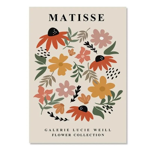 Belső plakát 40 x 50 cm Színes virágok inspiráció Henri Matisse Vászonnyomtatás Keret nélkül Modern fali kép