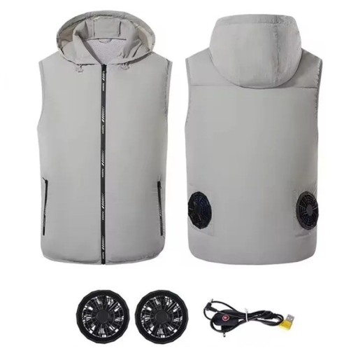 Belüftete Kapuzenweste für Herren, Klimaanlagenweste, 2 x 9 cm bürstenloser Lüfter, USB-Stromversorgung, Sommer-, Arbeits- und Outdoor-Weste für Männer