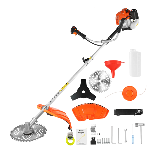 Benzinová sekačka na trávu CONENTOOL 3 typy čepelí 52 cm³ dvoutakt 2500 W 11000 ot/min nádrž 1200 ml oranžová křovinořez na trávu i plevel