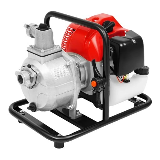 Benzynowa Pompa Wody 2-suwowa 1,25 kW 1,7 KM 43 ccm 135 l/min Wysokość Podnoszenia 30 m Chłodzenie Powietrzem Czerwono-Czarna Do Nawadniania i Basenów