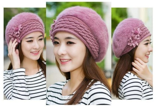 Béret d'hiver pour femmes avec fleurs J852