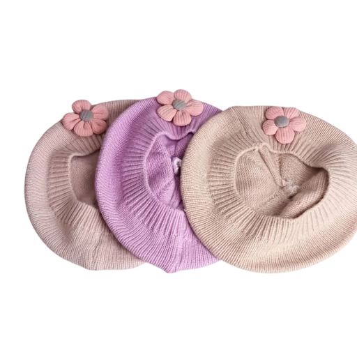 Béret d'hiver tricoté pour enfants 1–3 ans Béret chaud en polyester avec fleur 3D Bonnet d'hiver doux pour enfants accessoire élégant