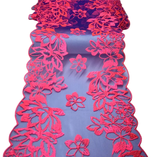 Bestickte Spitzennetzware 18 x 91 cm Rote Polyester-Spitze mit Pflanzenmotiv Dekorative Stoffe zum Nähen von Kleidung Dekorationen DIY