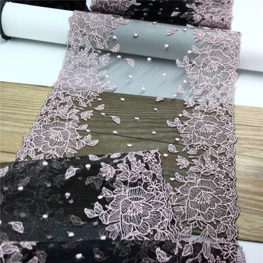 Bestickte Spitzennetzware 18 x 91 cm Schwarze Polyester-Spitze mit Pflanzenmotiv Dekorative Stoffe zum Nähen von Kleidung und DIY-Dekorationen