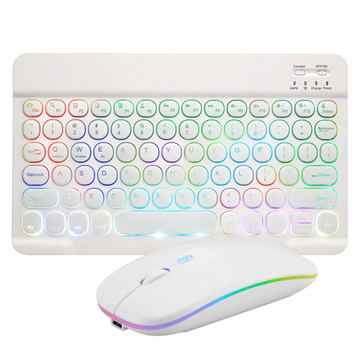 Bezdrátová mini klávesnice a myš Bluetooth set s RGB podsvícením a nabíjecí baterií pro tablet telefon i notebook do kanceláře a školy