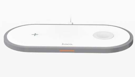 Bezdrátová nabíjecí podložka 2v1 pro telefon a hodinky Apple Watch Celkový výkon 10 W Konektor USB-C Materiál ABS a PC Bílá
