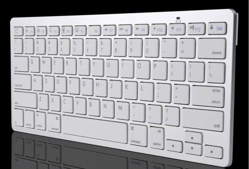 Bezdrôtová bluetooth klávesnica pre iPad a MacBook Kompaktná so 78 klávesami Anglické popisky Dosah až 10 m Biela so strieborným rámom