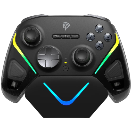 Bezdrôtový herný ovládač RGB podsvietenie pre PC Switch Android iOS Bluetooth USB čierny nabíjací dok presné ovládanie