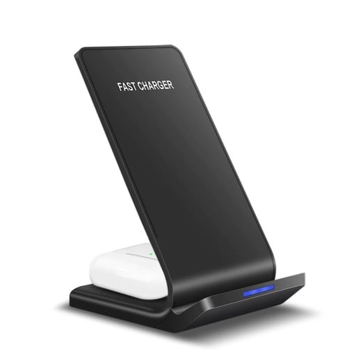Bezdrôtový nabíjací stojan pre telefón a slúchadlá Výkon 15 W Rýchle nabíjanie Quick Charge 3.0 Konektor USB-C Kábel v balení Čierny