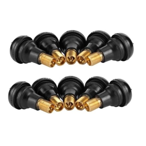 Bezdušové ventilky do ráfku pro osobní auta a motocykly 10 ks S ochrannou čepičkou Gumové tělo a měděný závit Rozměry 3,6 x 1,9 cm