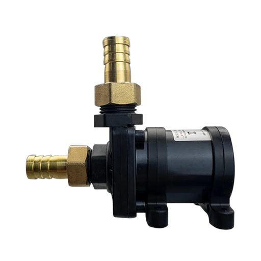 Bezkartáčové ponorné čerpadlo 24 V a 26 W s vývody na hadici 14 mm a konektorem DC pro průtok 800 l/h a zdvih 7 m s černým tělem