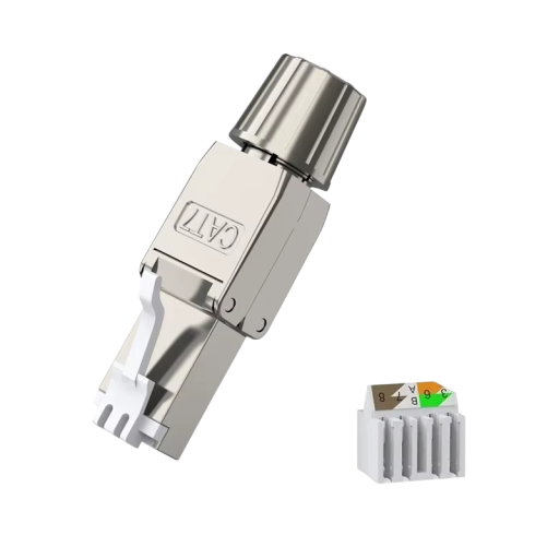Beznástrojový RJ45 conector CAT7 stinsă pentru 23–24AWG metalic argintiu reutilizabil ethernet terminare cablu