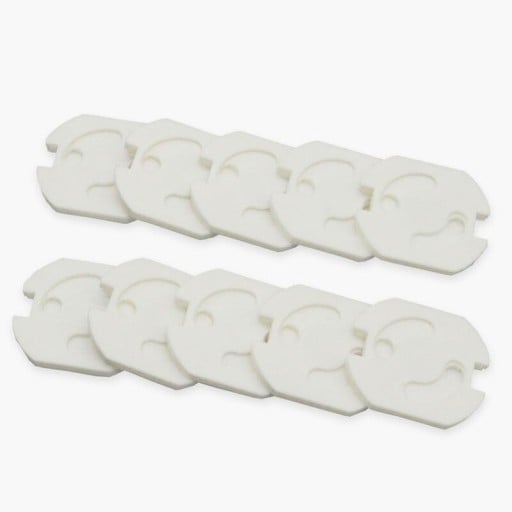 Bezpečnostní zástrčka do zásuvky 10 ks Samolepicí krytka chránící děti před úrazem elektrickým proudem Bílý plast Rozměry 3,5 x 3 cm