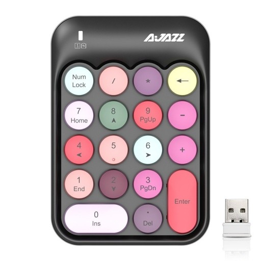 Bezprzewodowa klawiatura numeryczna do notebooka i komputera USB odbiornik 2,4 GHz Okrągłe klawisze w stylu retro Na baterię AAA 12,9 x 8,9
