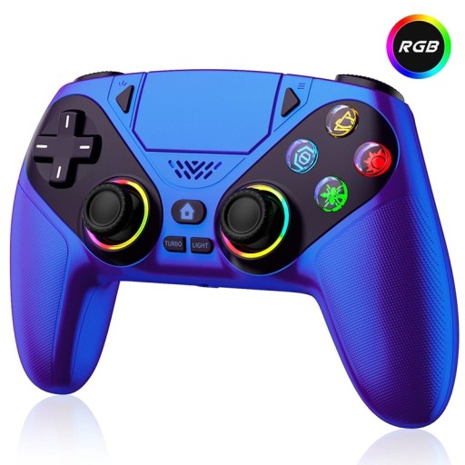Bezprzewodowy kontroler do gier niebiesko-fioletowy do PS5/PC RGB podświetlenie funkcja wibracji programowalne przyciski