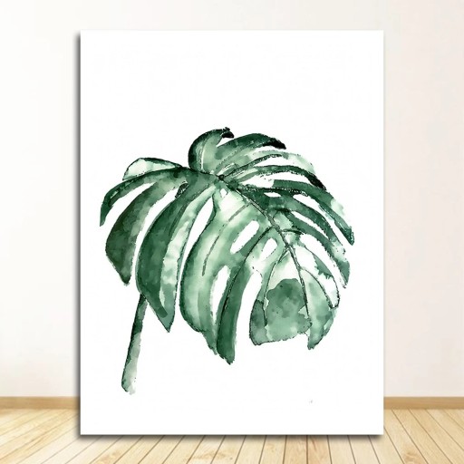 Bezrunkoinen seinätaulu monstera-lehden kuvalla 50x75 cm kangas akvarellityyli vihreä luonnollinen seinäkoriste sisustukseen
