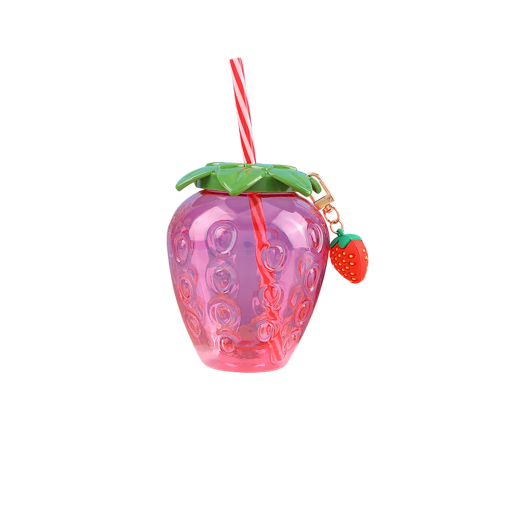 Bicchiere di plastica per bevande con cannuccia a forma di fragola 500 ml Bottiglia per bere rosa con tappo a forma di foglia per bevande fredde