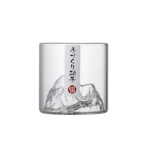 Bicchieri da whiskey 150 ml 7,3 x 6,8 cm Bicchiere giapponese con modello 3D di una montagna all'interno Bicchiere decorativo in vetro per whiskey, bourbon, liquori