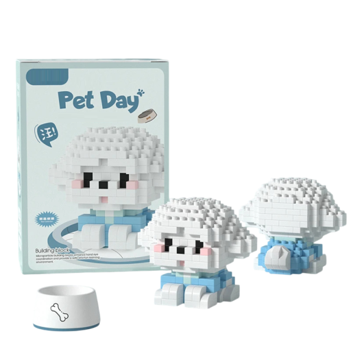 Bichon Frise byggesæt 6,8 x 5,2 x 5,4 cm 226 dele børns mini hundebyggesæt sødt dyrebyggesæt kreativt legetøj til børn
