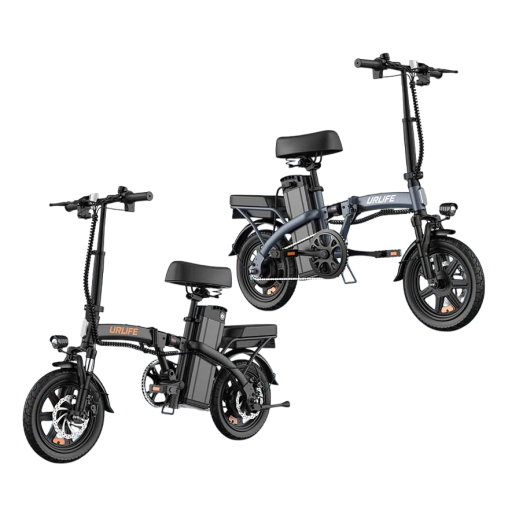 Bicicleta eléctrica plegable URLIFE con batería extraíble de 48V 7,5Ah y segundo asiento, capacidad de carga 120 kg, autonomía 60 km, negra, urbana